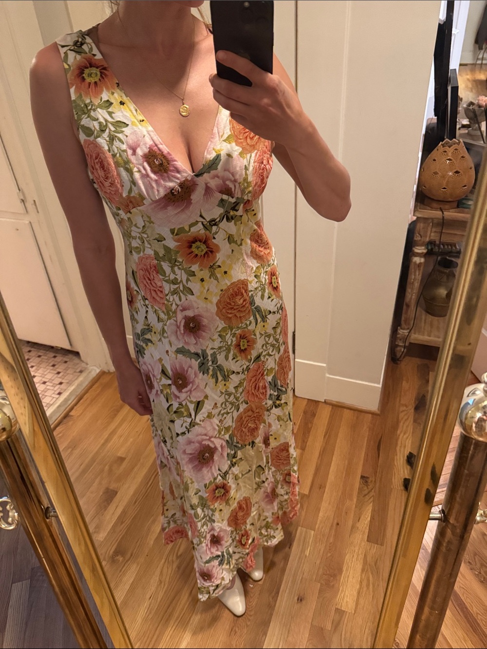 Euro Summer Vacation Ready Paper Heart Floral Print Maxi Dress Size Large
